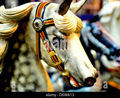 merry-go-round horse at a historic fun fair in Germany Stock Photo
