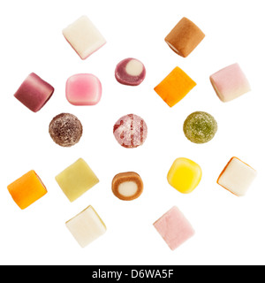 A selection of Dolly mixtures sweets candy on a white background Stock Photo