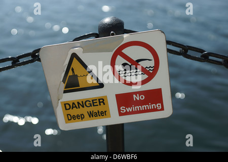 danger deep water no swimming deep  blue clear Stock Photo