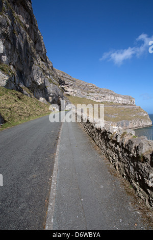 The town of Llandudno, Wales. Picturesque sunny view of Great Orme toll road, Marine Drive, on the north side of the headland. Stock Photo