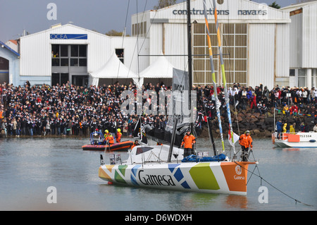 Mike Golding of the GAMESA group from Vendée Globe 2012 on November 10th in Sables d'Olonne.He is classified 6 Stock Photo