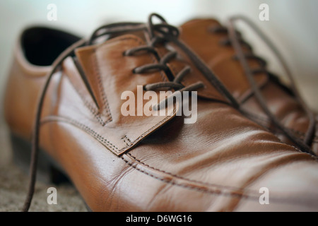 Men's Shoes, Brown Leather with Laces Stock Photo