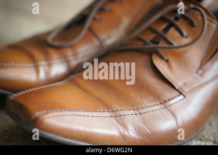 Men's Shoes, Brown Leather with Laces Stock Photo