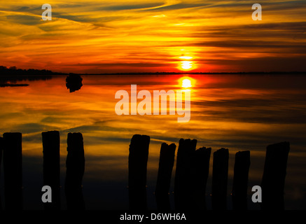 Sunset at The Strood West mersea Colchester Essex Stock Photo