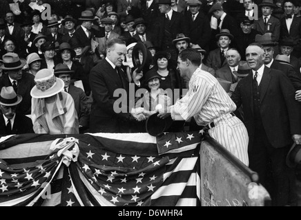 President and Mrs. Coolidge at Washington Senators baseball game, circa 1925 Stock Photo