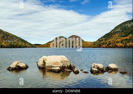 Jordan Pond and Bubble Mountain, Acadia National Park, Mt, Desert Island, Maine, USA Stock Photo