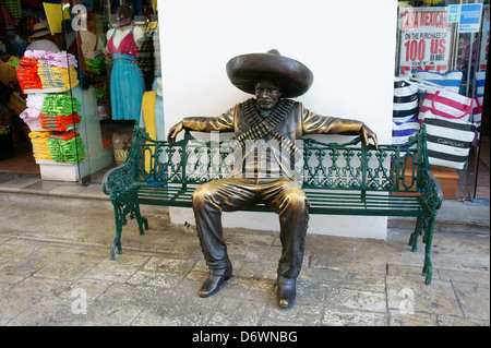 Bronze Pancho Villa sculpture at La Isla Shopping Village mall in the Zona Hotelera, Cancun, Quintana Roo, Mexico Stock Photo