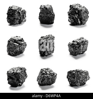 Big pieces of coal isolated on white background Stock Photo