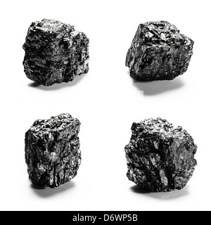 Big pieces of coal isolated on white background Stock Photo