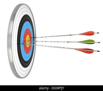 Green target precision hit by three arrows bull's-eye bullseye archery ...