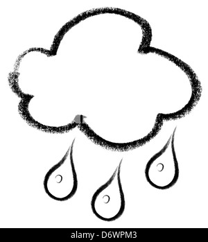 crayon-sketched illustration of a cloud and rain drops Stock Photo