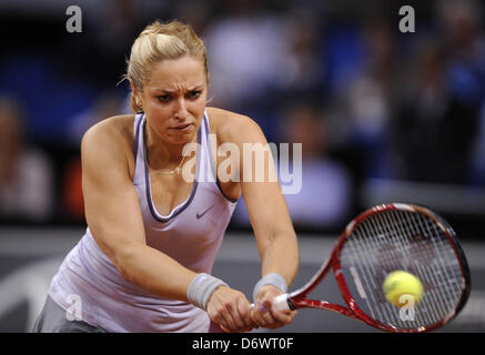 Germany's Sabine Lisicki in action during the first round match against Italy's Burnett at the WTA Porsche Tennis Grand Prix at the Porsche Arena in Stuttgart, Germany, 23 April 2013. Photo: DANIEL MAURER Stock Photo