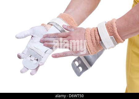 Gymnastic athlete with talcum powder Stock Photo