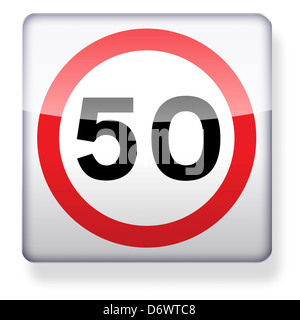 50 mph speed limit road sign as an app icon. Clipping path included. Stock Photo