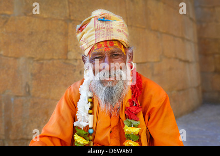 Portrait of India Hindu Holy Man, Sadhu, Jaisalmer Fort, Rajasthan, India Stock Photo