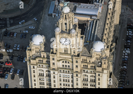 Close up aerial photograph showing detail of the Liver Building Stock Photo