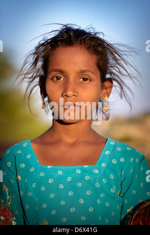 Portrait of young india girl child, Jaisalmer, India Stock Photo