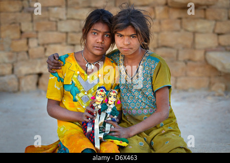 Portrait of young indian girls, Jaisalmer, India Stock Photo