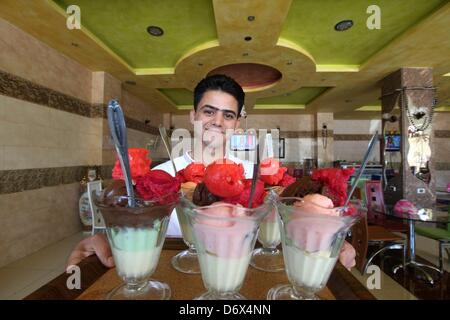 Darkoush, Syria. April 23, 2013. Hasan Aswad at Dolls ice cream on Darkoush, Syria. April 23, 2013. . Before the civil war in Syria broke, this ice cream parlour was a very famous place. Credit: Gallo Images / Alamy Live News Stock Photo