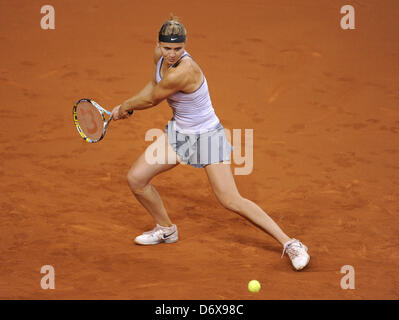 Lucie Safarova from the Czech Republic hits the ball during the first-round match of the WTA Tennis Grand Prix against Barthel from Germany at Porsche Arena in Stuttgart, Germany, 24 April 2013. Photo: DANIEL MAURER Stock Photo