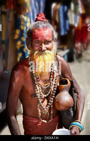 Holy Man - Sadhu, Indian Hindu Holy Man with beard, portrait, street of Pushkar, Rajasthan, India Stock Photo