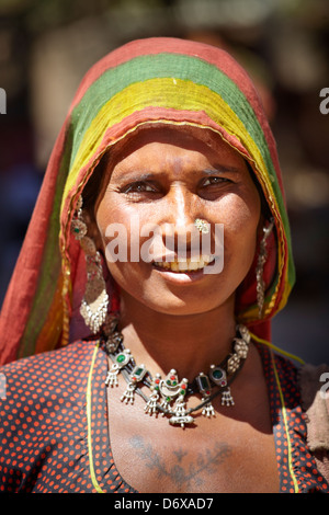 Portrait of traditionally dressed Rajasthani Indi Woman, Pushkar, Rajasthan, India Stock Photo