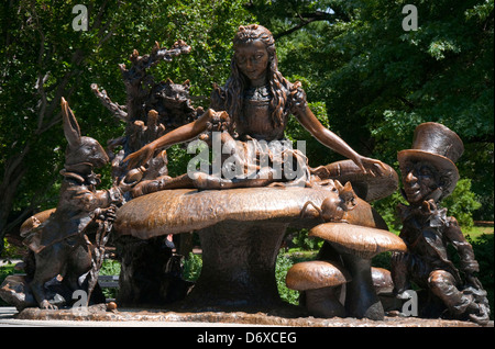 Sculpture of Alice in Wonderland on the North side of Central Park, New York City USA Stock Photo