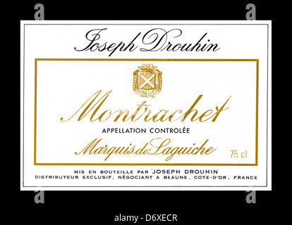 MONTRACHET GRAND CRU LABEL ' Montrachet ' from Marquis de Laguiche, negociant Joseph Drouhin Cote d'Or Burgundy France Stock Photo