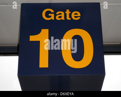 Gate number 10 in the departure lounge, East Midlands Airport, Castle Donnington, Leicestershire, England, UK, Western Europe. Stock Photo