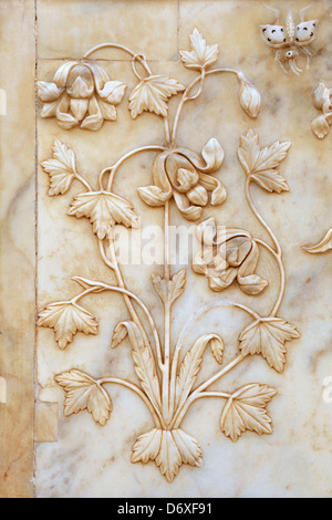 Marble decorative art detail on the wall in Amber Fort, Amer 11km near of Jaipur, Rajasthan, India Stock Photo