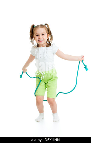 kid girl jumping with rope isolated Stock Photo