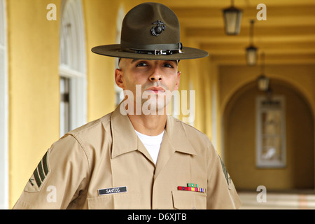 US Marine Corps drill instructor Sgt. Angel A. Santos at Marine Corps Recruit Depot September 2, 2011 in San Diego, CA. Stock Photo