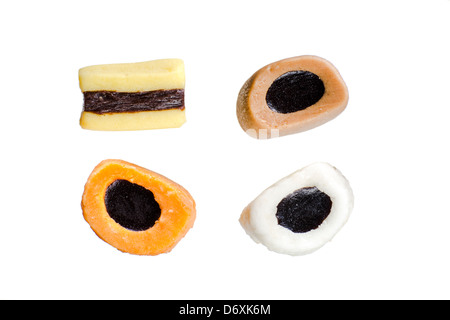 Selection of Liquorice candy on white background Stock Photo