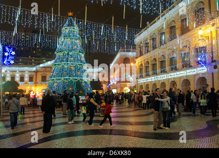 Senardo Square at night with Christmas tree Macau Stock Photo