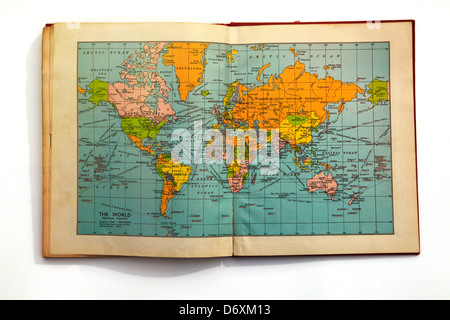 Map of the world in an old book Stock Photo