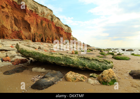 Red and white chalk striped cliffs, Hunstanton, Norfolk, England Stock Photo