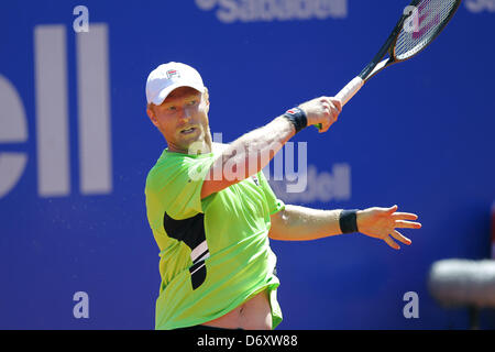 Barcelona, Spain. 24th April, 2013.  DIMTRY TURSNOV (UZB) playing against DAVID FERRER (ESP) in Barcelona Open Tennis Tournament 24th April 2013 which he won against the number one seed 7-5 3-6 6-1 (Credit Image: Credit:  Howard Sayer/ZUMAPRESS.com/Alamy Live News) Stock Photo