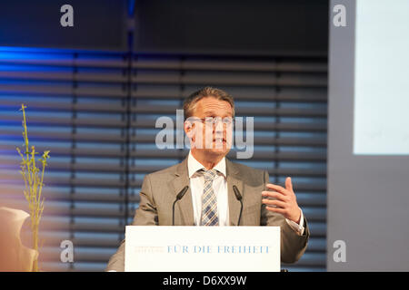 Berlin, 24 April, 2013. Gabor Steingart, a managing director of the newspaper 'Handelsblatt', holds the seventh 'Speech on Freedom at the Brandenburg Gate'. His topic: 'Our market economy and its enemies.' Wolfgang Gerhardt (FDP) gives the opening speech. Stock Photo