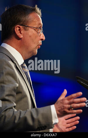 Berlin, 24 April, 2013. Gabor Steingart, a managing director of the newspaper 'Handelsblatt', holds the seventh 'Speech on Freedom at the Brandenburg Gate'. His topic: 'Our market economy and its enemies.' Wolfgang Gerhardt (FDP) gives the opening speech. Stock Photo