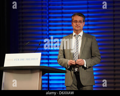 Berlin, 24 April, 2013. Gabor Steingart, a managing director of the newspaper 'Handelsblatt', holds the seventh 'Speech on Freedom at the Brandenburg Gate'. His topic: 'Our market economy and its enemies.' Wolfgang Gerhardt (FDP) gives the opening speech. Stock Photo