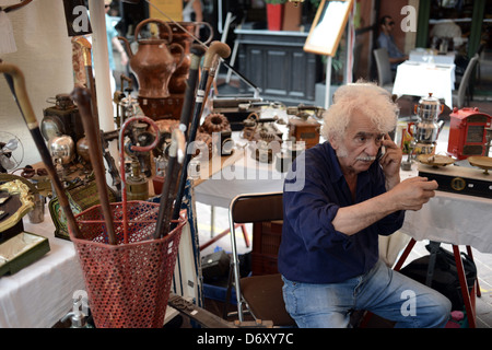Nice, France, Dealer at a flea market in the Old Town of Nice Stock Photo