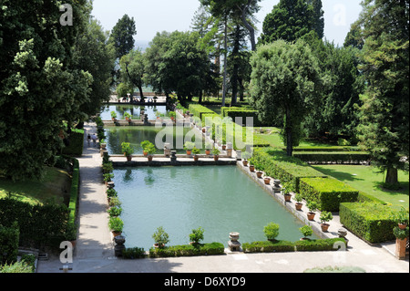 Villa d’Este. Tivoli. Italy. View of the magnificent landscaped and lush level gardens and fishponds at the Villa d Este in Tivo Stock Photo