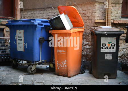 Berlin, Germany, garbage cans on a backyard in Berlin-Mitte Stock Photo