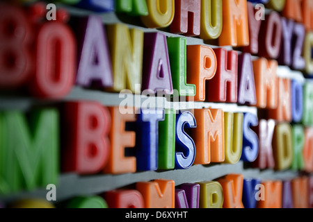 Berlin, Germany, the word illiteracy between letters on a magnetic board Stock Photo