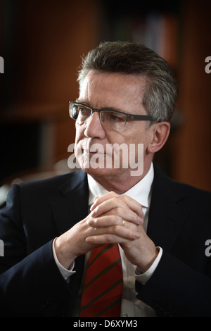 Berlin, Germany, Defense Minister Thomas de Maiziere, CDU, in an interview Stock Photo