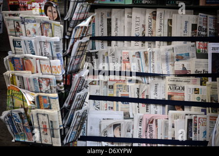 Berlin, Germany, newspaper stand with national and international newspapers and magazines Stock Photo