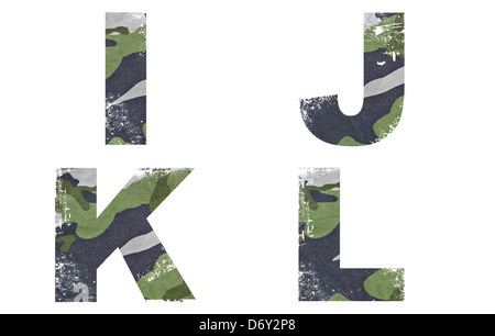 I-J-K-L alphabet from military fabric texture on white background. Stock Photo