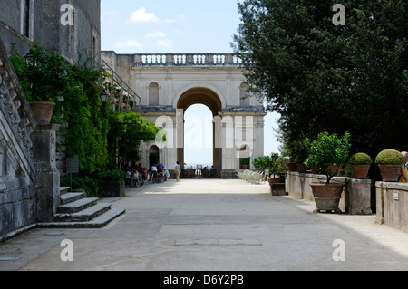 Villa D Este. Tivoli. Italy. View along the gardens first terrace or Vialone to the spectacular Gran Loggia which takes the form Stock Photo
