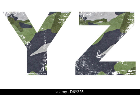 Y-Z alphabet from military fabric texture on white background. Stock Photo