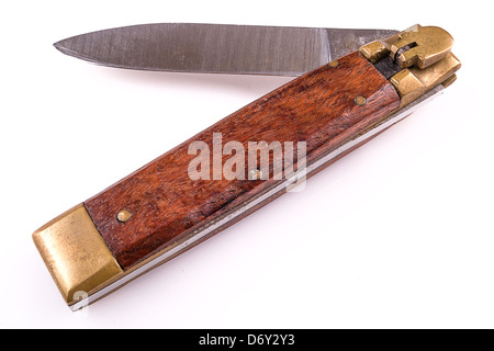 pocket knife with wood handle isolated over white Stock Photo